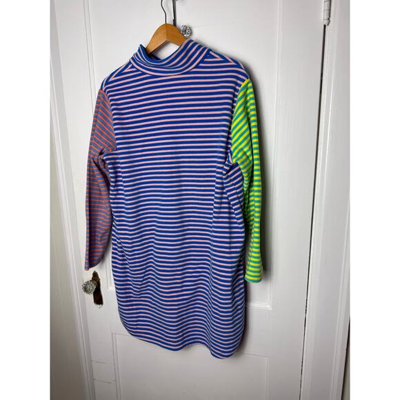 Lands' End Fleece Quarter Zip Colorful Striped Women's Long Sleeve Dress XLP - Picture 9 of 10